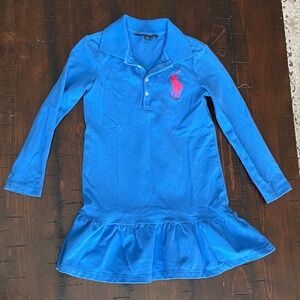 Polo by Ralph Lauren Blue Long Sleeve Dress with Pink Logo